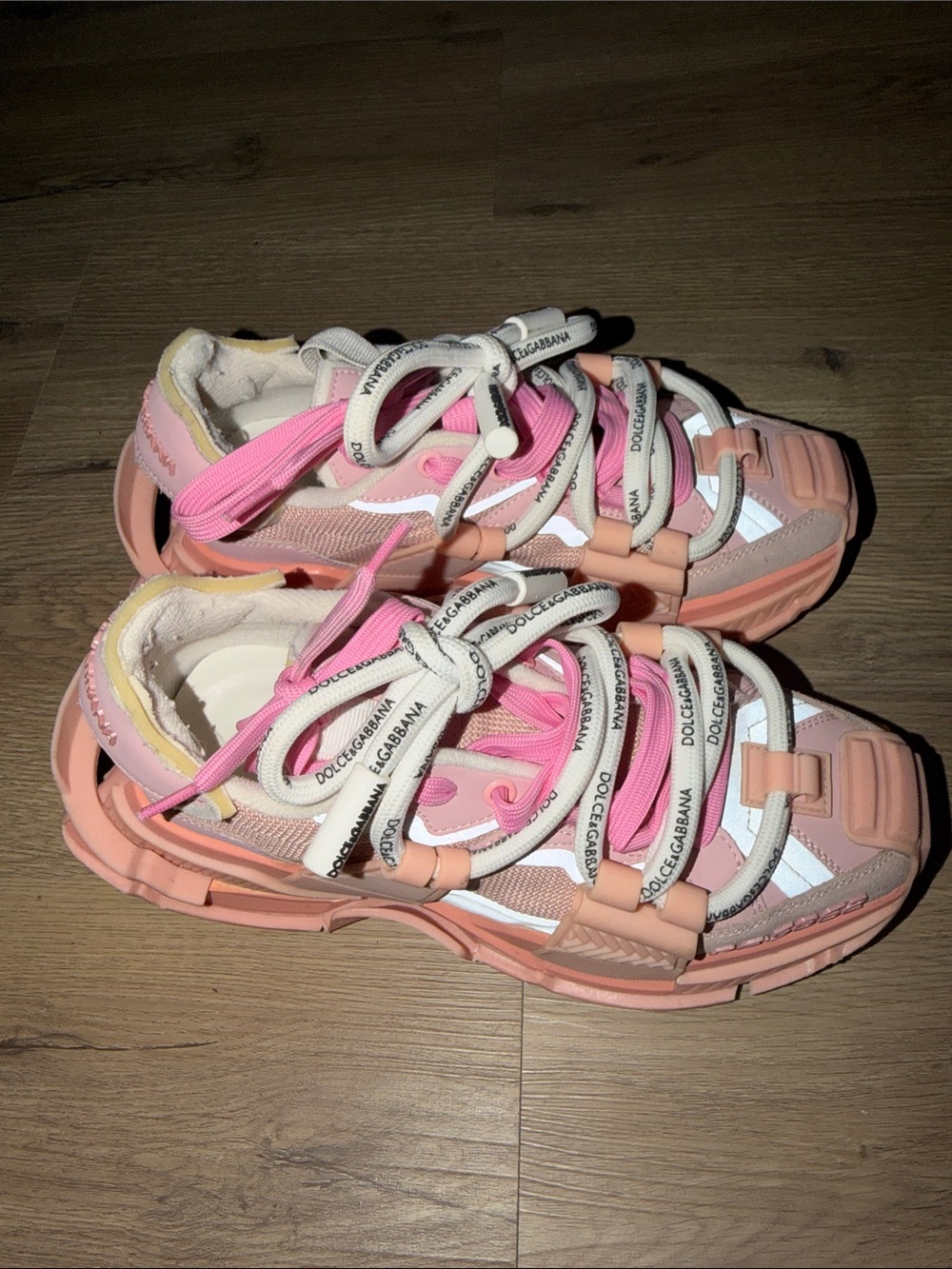 Dolce & Gabbana Pink Peach Mixed-Material Platform Sneakers